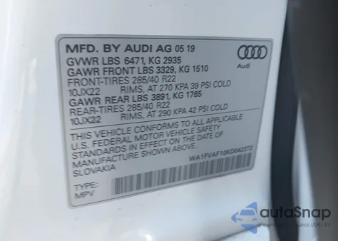 2019 Audi Q8 55 Premium z USA, uszkodzony, nr VIN WA1FVAF10KD042272